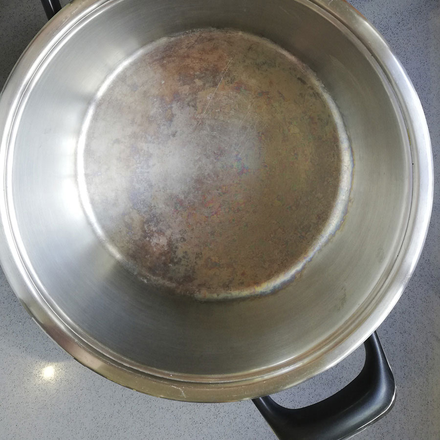 rainbow stains on AMC cookware
